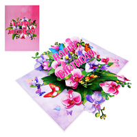 Happy Birthday Pop Up Card, Colorful Flowers and Butterflies, Beautiful, Elegant, Floral 3D Greeting Card