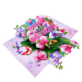 Happy Birthday Pop Up Card, Colorful Flowers and Butterflies, Beautiful, Elegant, Floral 3D Greeting Card