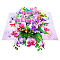 Happy Birthday Pop Up Card, Colorful Flowers and Butterflies, Beautiful, Elegant, Floral 3D Greeting Card