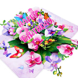 Happy Birthday Pop Up Card, Colorful Flowers and Butterflies, Beautiful, Elegant, Floral 3D Greeting Card