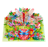 Dragonflies Floral Pop-Up Card – 3D Flower Greeting Card for Birthday, Anniversary, Thank You, and Special Occasions