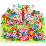 Dragonflies Floral Pop-Up Card – 3D Flower Greeting Card for Birthday, Anniversary, Thank You, and Special Occasions